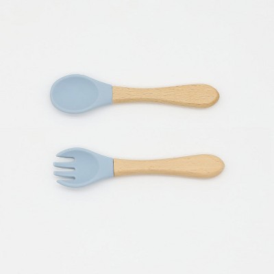 MyKids-USA Baby Food Grade Wooden Handles Silicone Spoon Fork Cutlery