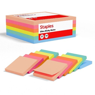 Staples Ultra Sticky Notes 3" x 3" Golden Hour Collection 100 Sheets/Pad 24 Pads/Pack (ST62885)