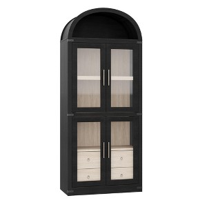 71.4 in Tall Arched Bookshelf with Doors and Drawers - 15.83 in Depth Wooden Display Cabinet, Farmhouse Rounded Bookcases for Living Room & Kitchen - 1 of 4