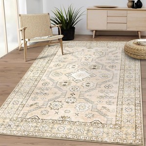 coucheta Washable Vintage Area Rugs for Living Room, Neutral Floral Farmhouse Soft Non Slip Low Pile Carpet, for Bedroom, Dining Room, Home Office - 1 of 4