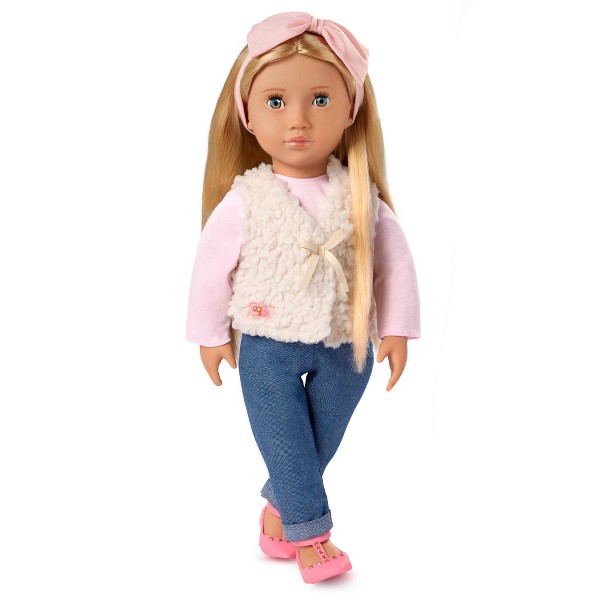 Nuestra Generación Emmie Muñeca de Moda de 18": Cabello Rubio Lacio, Plástico y Poliéster, Niña, Sin Articulación