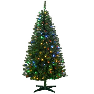 HOMCOM Prelit Artificial Christmas Tree Holiday Decoration with Warm White or Colorful LED Lights - 1 of 4