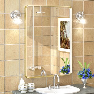 Apmir 22 in. W x 30 in. H Rectangular Aluminum Alloy Framed and Tempered Glass Wall Mirror in Brushed Gold - 1 of 4