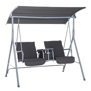 2-Person Outdoor Porch Swing Chair with Adjustable Canopy, Pivot Storage Table & Cup Holders - 1 of 4