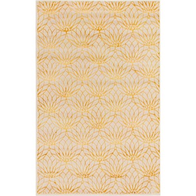 Elegant White Gold 4' x 6' Floral Glam Synthetic Area Rug