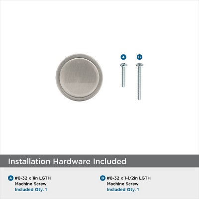 Modern Brushed Nickel Round Cabinet Knob with Mounting Hardware