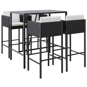 vidaXL Patio Bar Set Outdoor Wicker Table and Stool with Cushions Poly Rattan - Black 5 Piece - 1 of 4