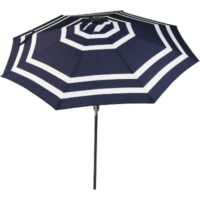 Sunnydaze Outdoor Aluminum Patio Umbrella with Solar LED Lights, Tilt, and Crank - 9'