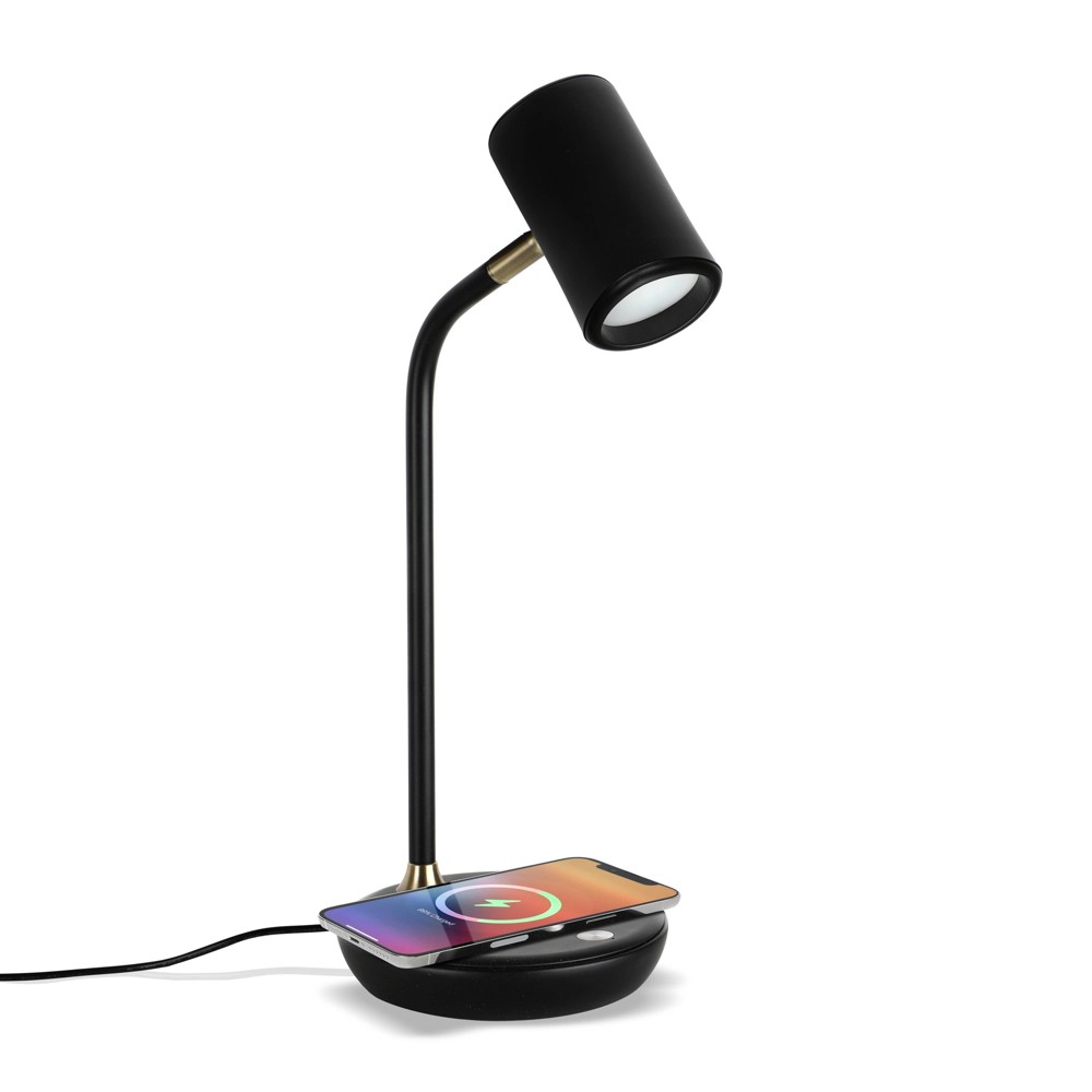 Brightech Ezra Wireless Charging (Includes LED Light Bulb) Desk Lamp Classic Black: 16.5" Touch Sensor, 3 Color Modes, No Assembly, UL Listed