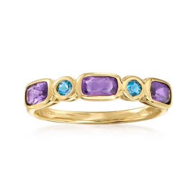 Ross-Simons 0.70 ct. t.w. Amethyst and .10 ct. t.w. London Blue Topaz Ring in 14kt Yellow Gold