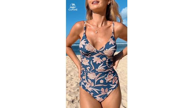 Women's Floral V Neck One Piece Swimsuit - Cupshe, 2 of 9, play video