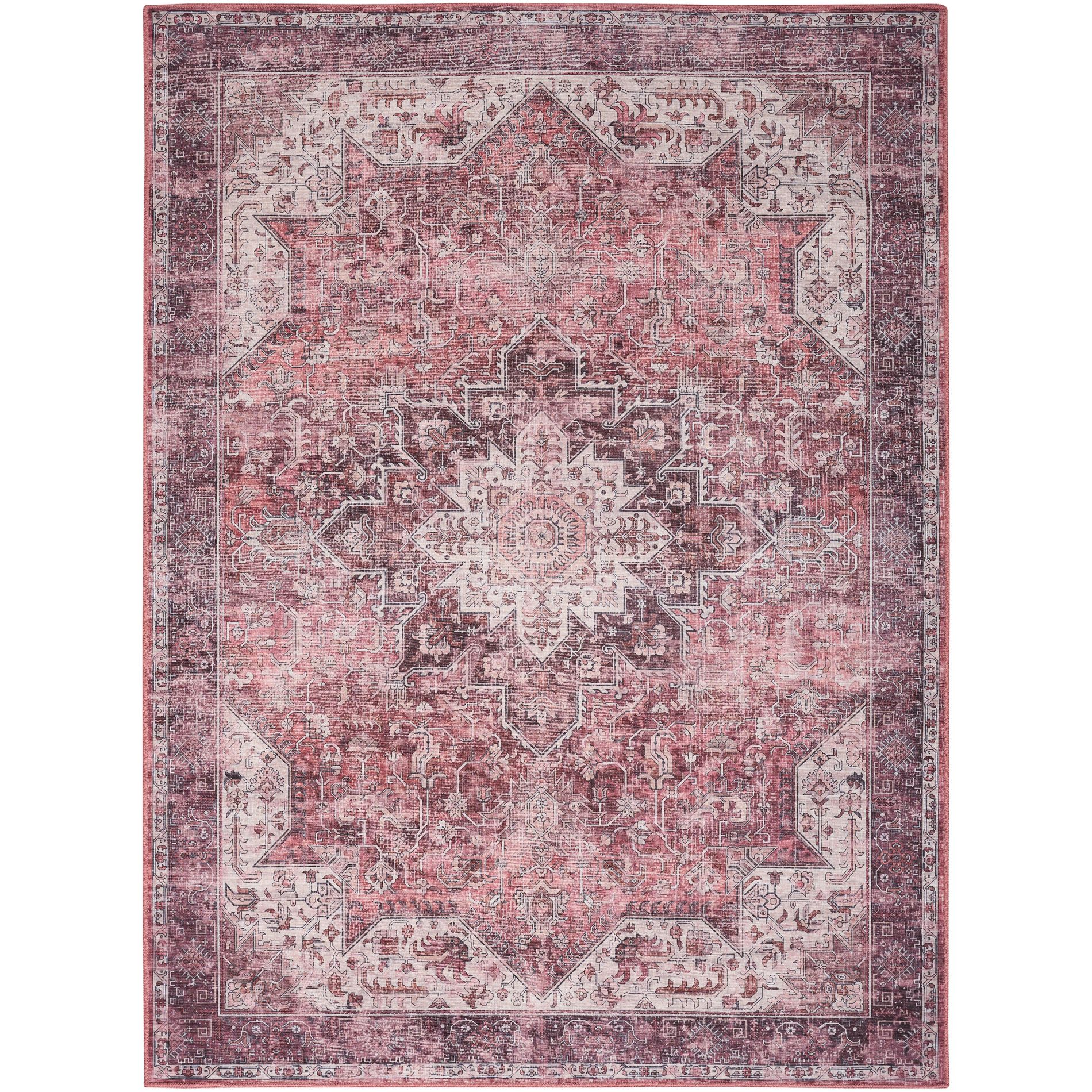 Nourison Nourison Washables 6' x 9' Red Vintage Indoor Non-Slip Flatweave Rug