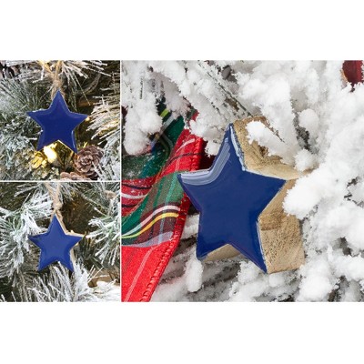 Small Blue Enamel Star Wood Christmas Ornaments Set