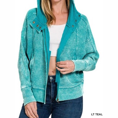 Women's Stella Acid Wash Zip Up Jacket - ZENANA