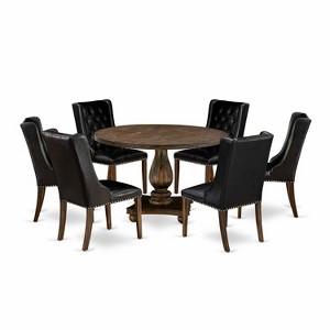HomeStock 7-Piece Distressed Jacobean Finish Solid Wood Top Dining Table with 6-Chairs - 1 of 4