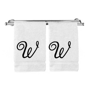 BC BARE COTTON Monogrammed Hand Towel, 100% Turkish Cotton - Set of 2 - White - Black Script - 1 of 4