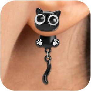 Adorable Black Cat Stud Earrings for Women - Cute Halloween & Christmas Jewelry Gift - 1 of 4