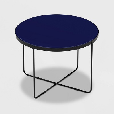 Finch 28'' Round Blue Wood Coffee Table with Black Metal Base