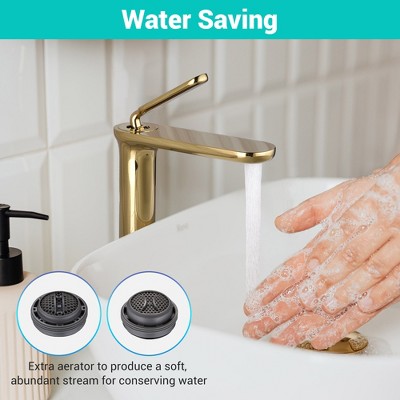 Tall Gold Brass Single Handle Bathroom Faucet