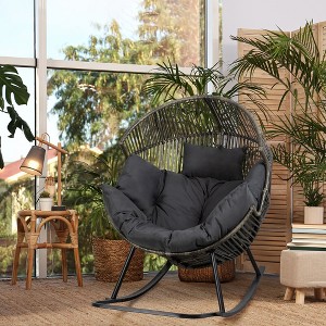 Celebalcony Wicker Egg Chair Rattan Rocking Chair with Cushion, Oversized Patio Lounge Rocker Chair for Outdoor-Indoor,Balcony, Backyard,Garden - 1 of 4