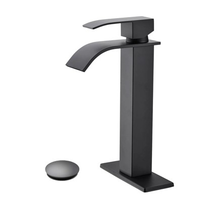 LunaLulink Waterfall Spout Bathroom Sink Single Handle Faucet with Pop-Up Drain