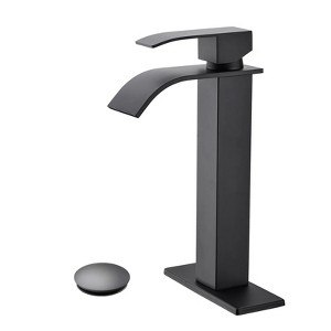 LunaLulink Waterfall Spout Bathroom Sink Single Handle Faucet with Pop-Up Drain - 1 of 4