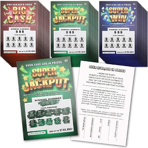 Blue Panda 30 Pack Fake Scratch Off Lottery Tickets, Gag Prank Winning Lotto Ticket Cards (3 Designs) - 1 of 4