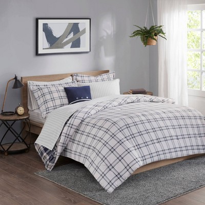 Navy Plaid Reversible Microfiber Queen Bed in a Bag Set