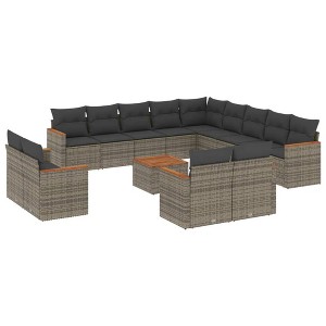 vidaXL Patio Sofa Set with Cushions Outdoor Conversation Furniture Poly Rattan - Gray With Table - 1 of 4