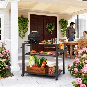 ORRD Movable Oven Table on Wheels, 3-Tier Outdoor Grill Cart with Storage Racks & Locking Casters, Heavy Duty BBQ Prep Station, Black - 1 of 4