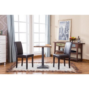 Roundhill Urban Style Solid Wood Faux Leather Parsons Chair, Brown, Set of 2 - 1 of 4