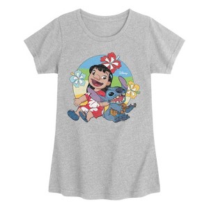 Girls' - Disney - Lilo And Stitch Retro Circle Fitted Short Sleeve Graphic T-Shirt - 1 of 3