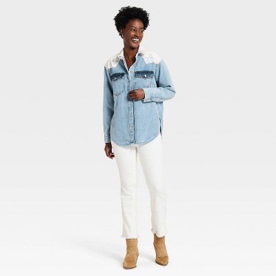 Women's Relaxed Western Craft Button-Down Denim Shirt - Universal Thread