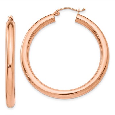 Black Bow Jewelry 4mm x 40mm Polished 14k Rose Gold Large Round Tube Hoop Earrings