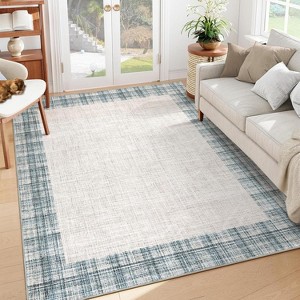 Modern Plaid Runner Rug, Washable Non-Slip Farmhouse Carpet for Hallway, Kitchen, Bathroom & Entryway - 1 of 4