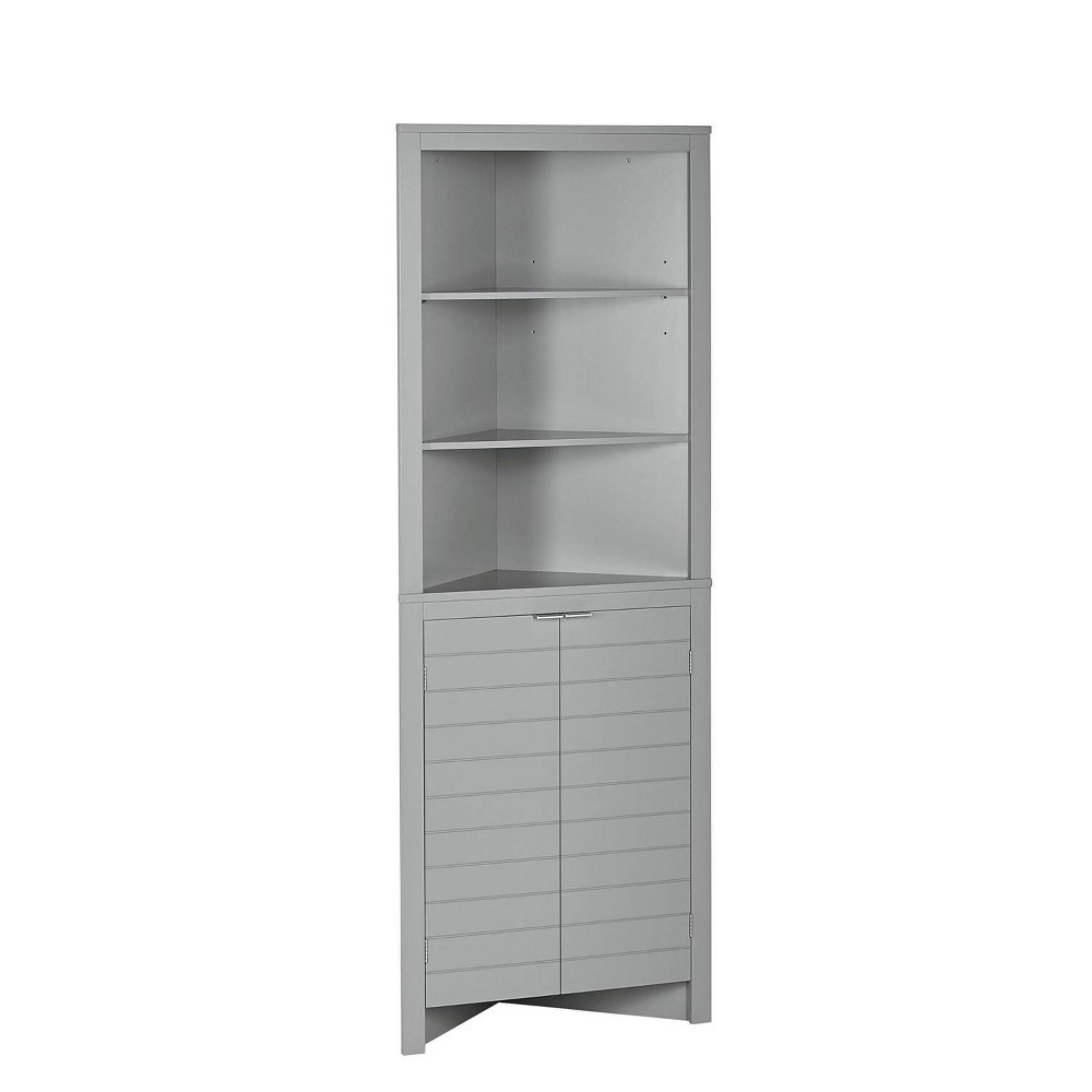 Photos - Wardrobe RiverRidge Madison Tall Corner Bathroom Storage Cabinet with Open Shelves - Gray: MDF Freestanding Unit with 5 Shelves