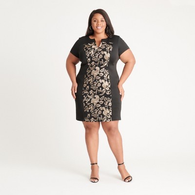 Women's Plus Embroidered Center Panel Sheath Dress - Connected Apparel :  Target
