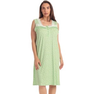 Dreamcrest Womens Sleeveless Nightgown with Lace Trim – Comfortable Sleepwear Pajamas – Solids & Prints - 1 of 3