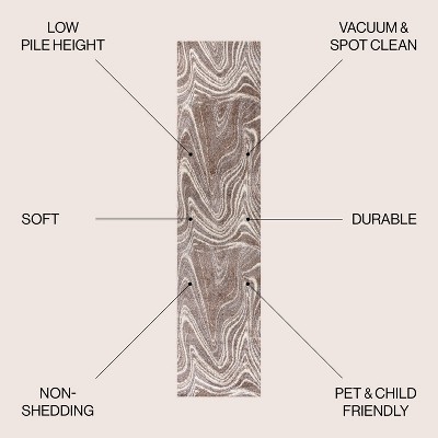 Brown and Cream Abstract Marble 2 x 8 Synthetic Runner Rug