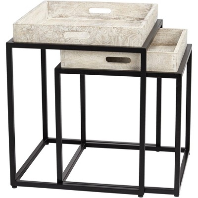 Black and Whitewash Wood Metal Square Nesting Tables Set