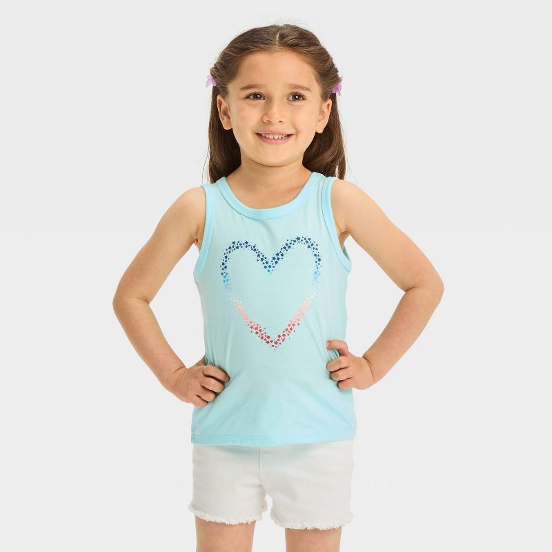 Toddler Girls' Sparkle Americana Heart Graphic T-Shirt - Cat & Jack™ Light Blue, 1 of 4