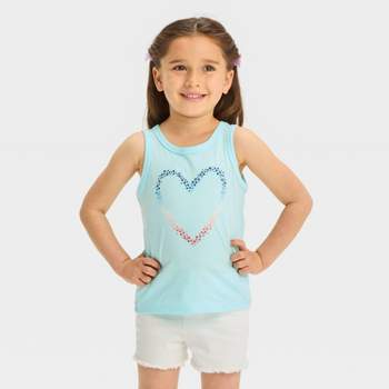 Toddler Girls' Sparkle Americana Heart Graphic T-Shirt - Cat & Jack™ Light Blue