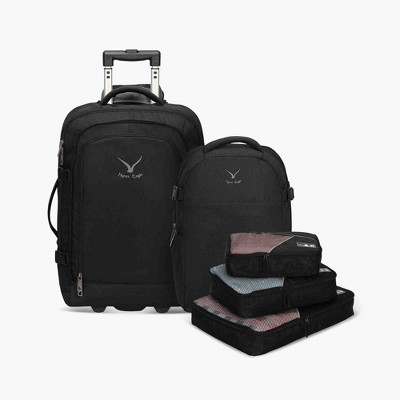 Hynes Eagle Expedition 63L 2-in-1 Rolling Backpack + PackPal Cube Set-Black