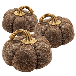 Yukimo Set of 3 Brown Pumpkin Decor, 8.3x8.3x5.5 Inch Fall Harvest Ornaments for Thanksgiving and Festival Tabletop Displays - 1 of 4