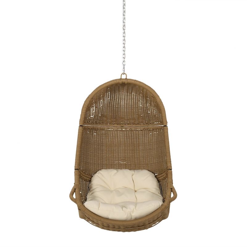 Orville Indoor/Outdoor Wicker Hanging Chair with 8&#39; Chain - Light Brown/Beige - Christopher Knight Home, 1 of 10