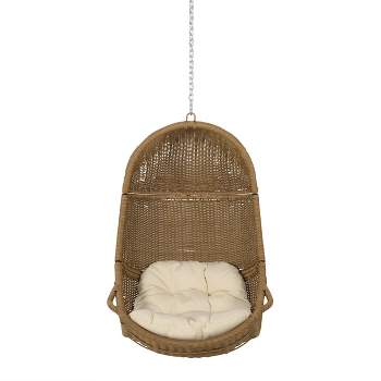 Orville Indoor/Outdoor Wicker Hanging Chair with 8' Chain - Light Brown/Beige - Christopher Knight Home