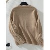 Womens Crew Neck  Sweater Hollow Out Long Sleeve Cable Knit Pullover Sweater - 2 of 3
