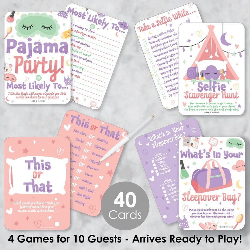 Big Dot of Happiness Pajama Slumber Party - 4 Girls Sleepover Birthday Party Games - 10 Cards Each - Gamerific Bundle, 2 of 9