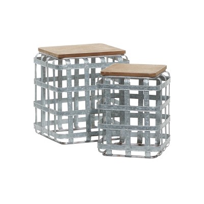 Set of 2 Farmhouse Metal Accent Tables Gray - Olivia & May