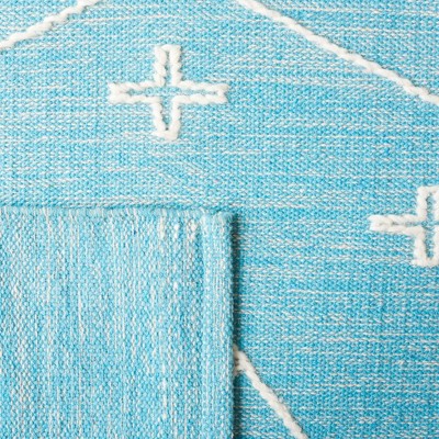 Teal and Ivory Wool Flatweave Tribal Area Rug, 5' x 8'